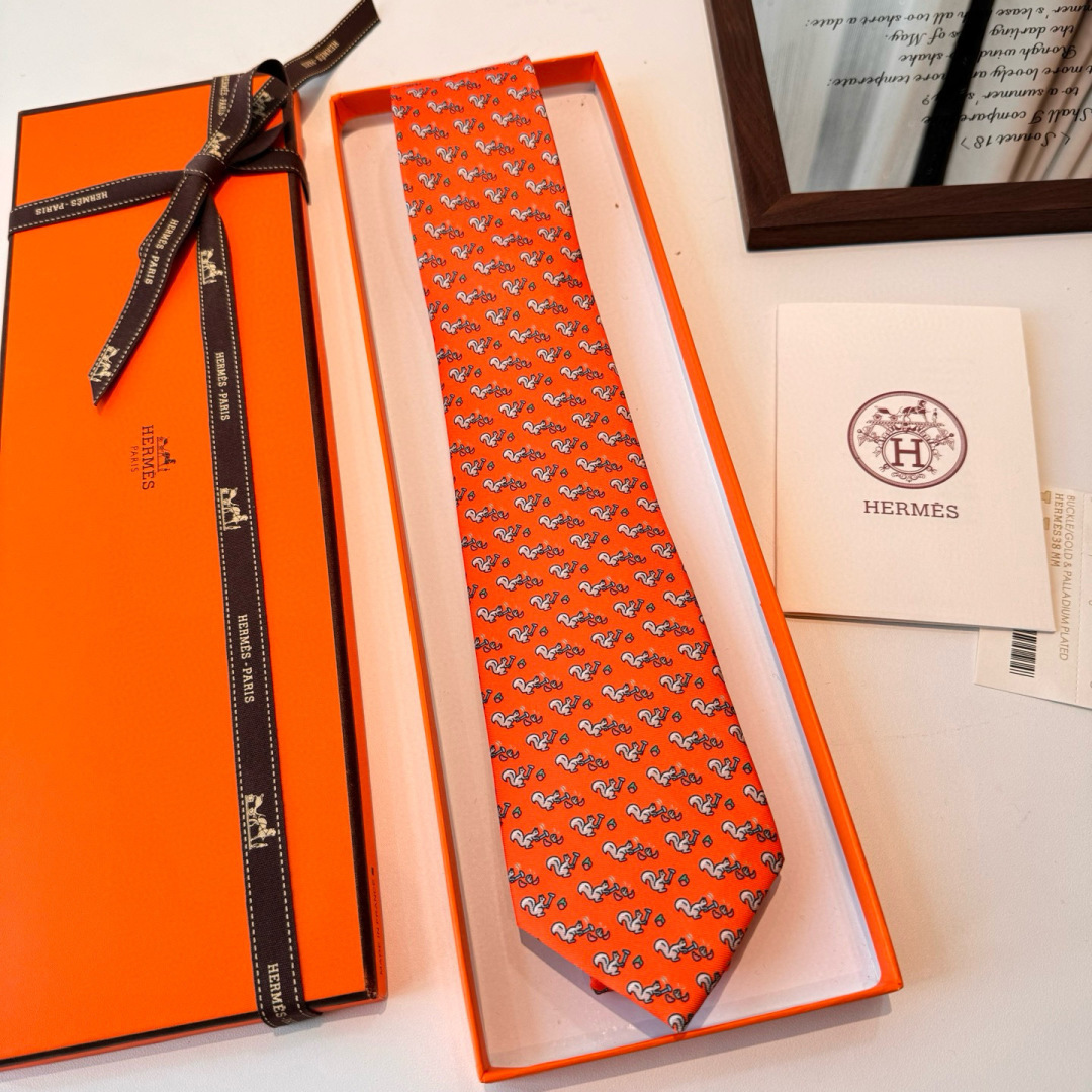silk Hermès Orange Squirrel Tie – Hermès Orange Squirrel Silk Tie