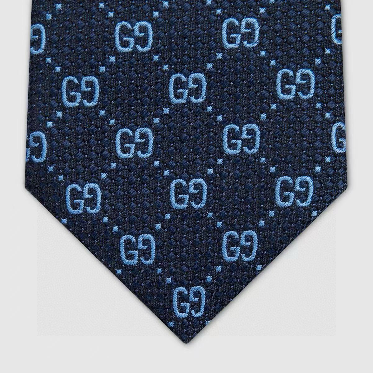 Gucci Navy Blue GG Silk Tie pattern
