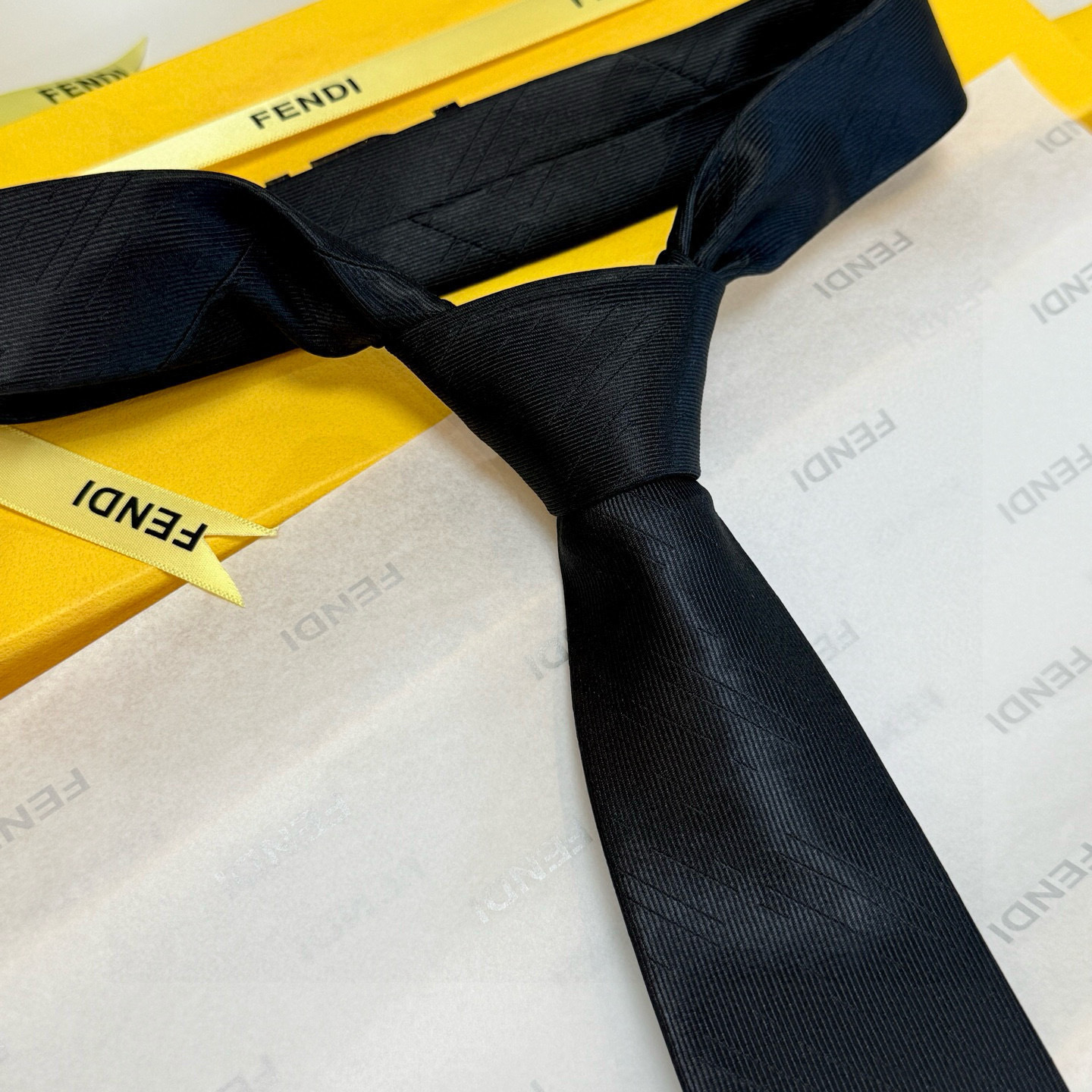 elegant designer Fendi Solid Black Silk Tie