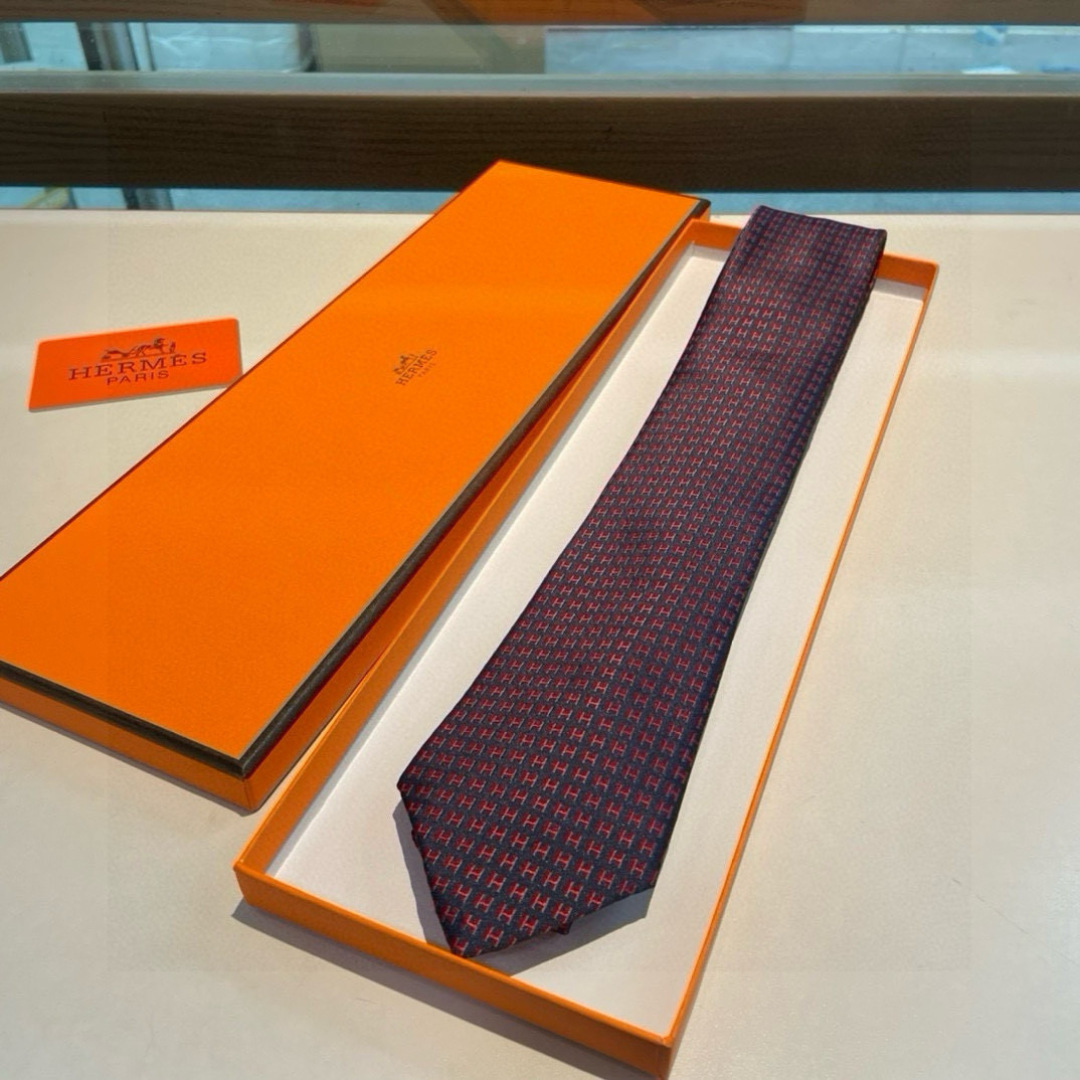 Hermès Navy Red H Silk Tie – Hermès Navy Red “H” Silk Tie – Geometric