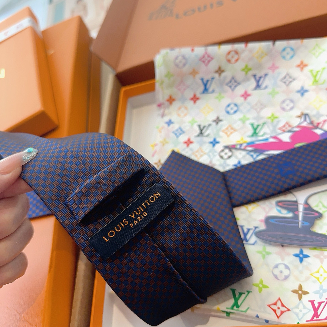 Louis Vuitton Blue Brown Dotted Silk Tie