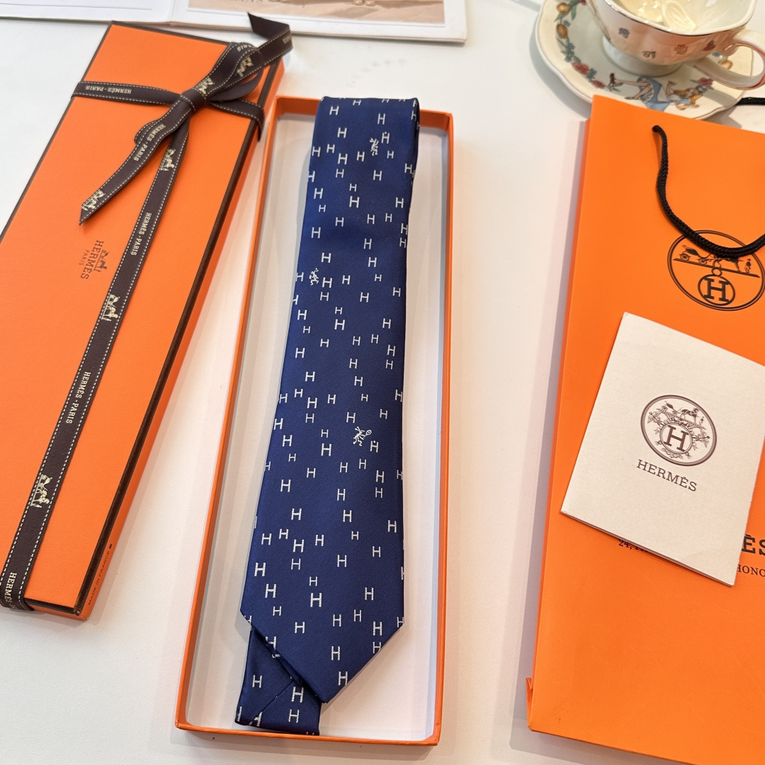 Hermès Marine H-Logo Silk Tie – Luxury Neckwear