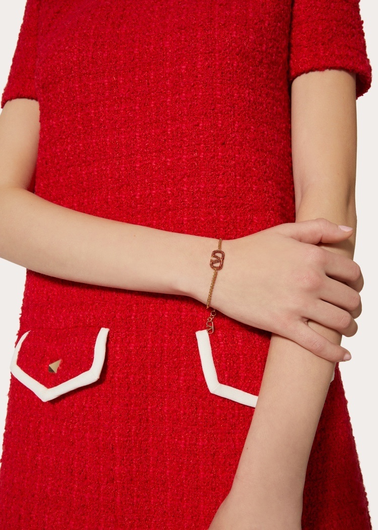 Valentino Red Crystal ‘V’ Bracelet – Gold Chain