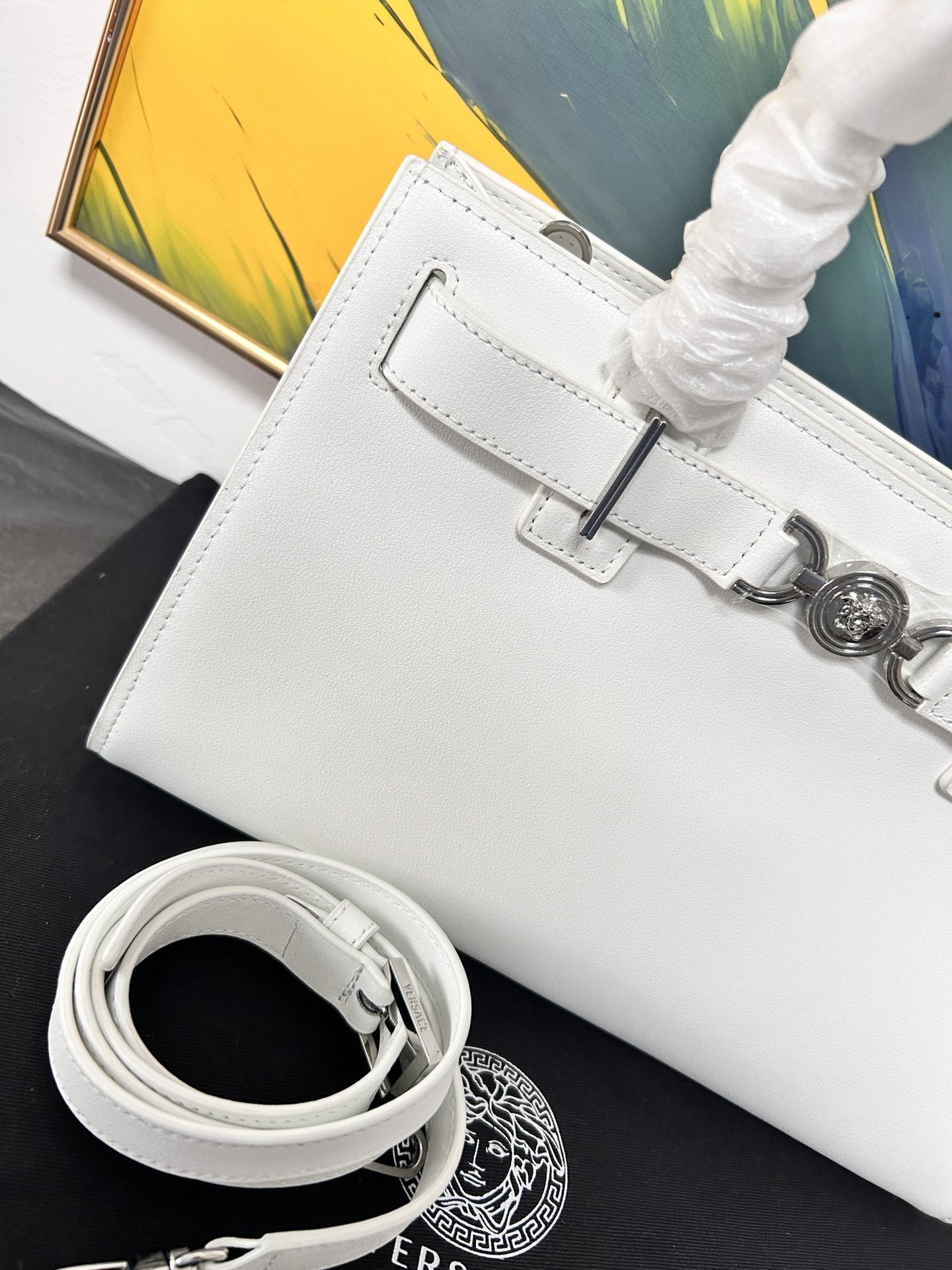 Versace White Medusa Tote Bag, premium leather with iconic Medusa head hardware.