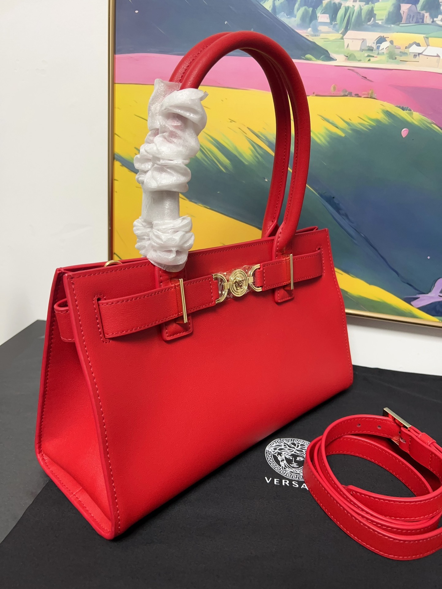 Versace Red Leather Handbag: Luxury Greca Goddess 2024 Premium Tote