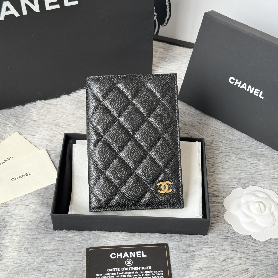leather Chanel Black Caviar Passport