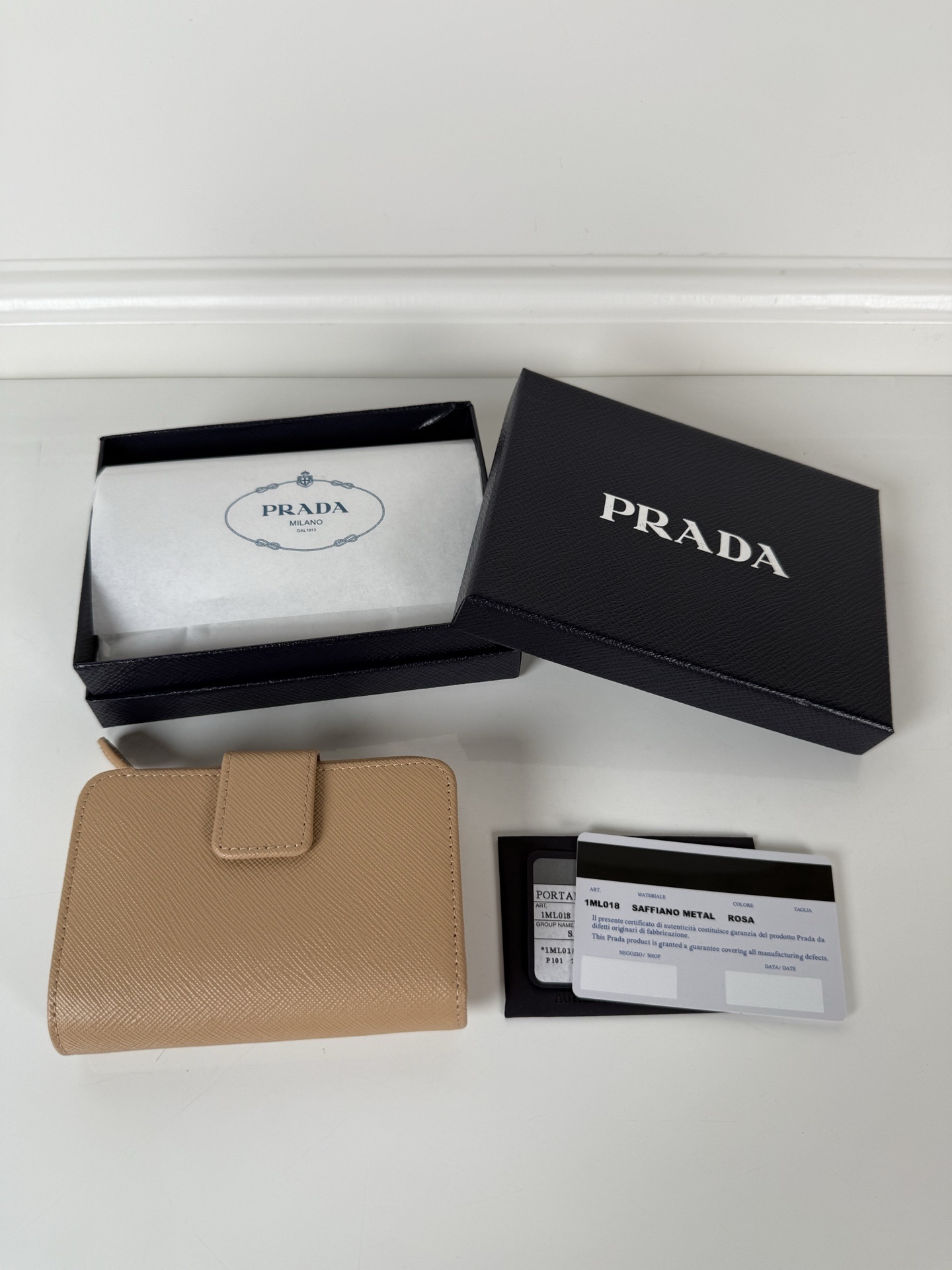 Prada Beige Saffiano Leather Wallet Compact - Authentic