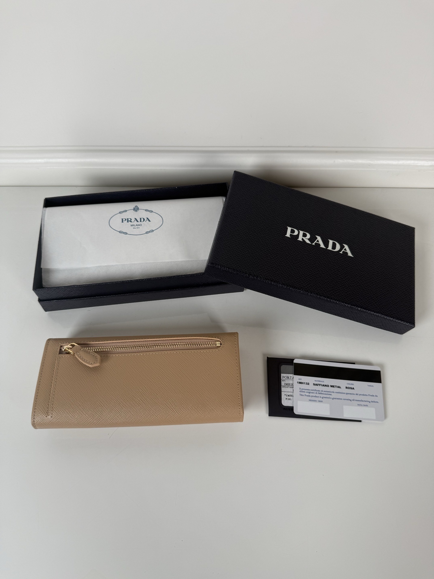 Prada Saffiano Beige Continental Wallet - New