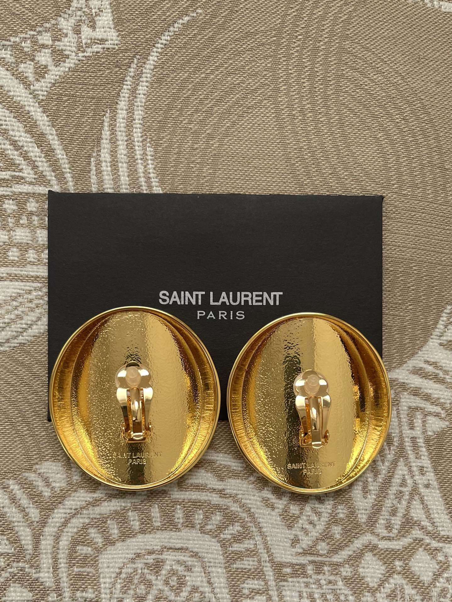 designer Saint Laurent Gold Plated Round Clip Earrings – Saint Laurent