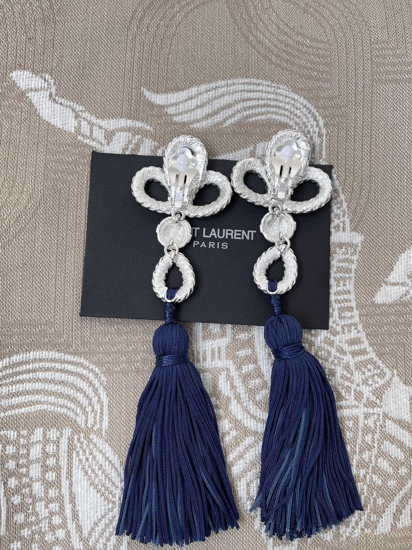 silver Saint Laurent Tassel Earrings