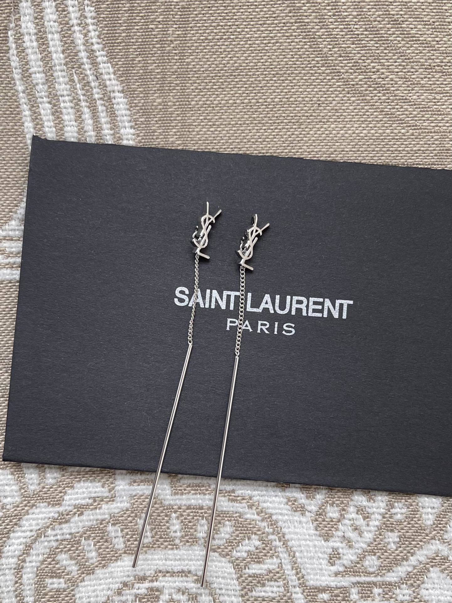 Saint Laurent Silver Earrings – Saint Laurent Silver YSL Drop Earrings