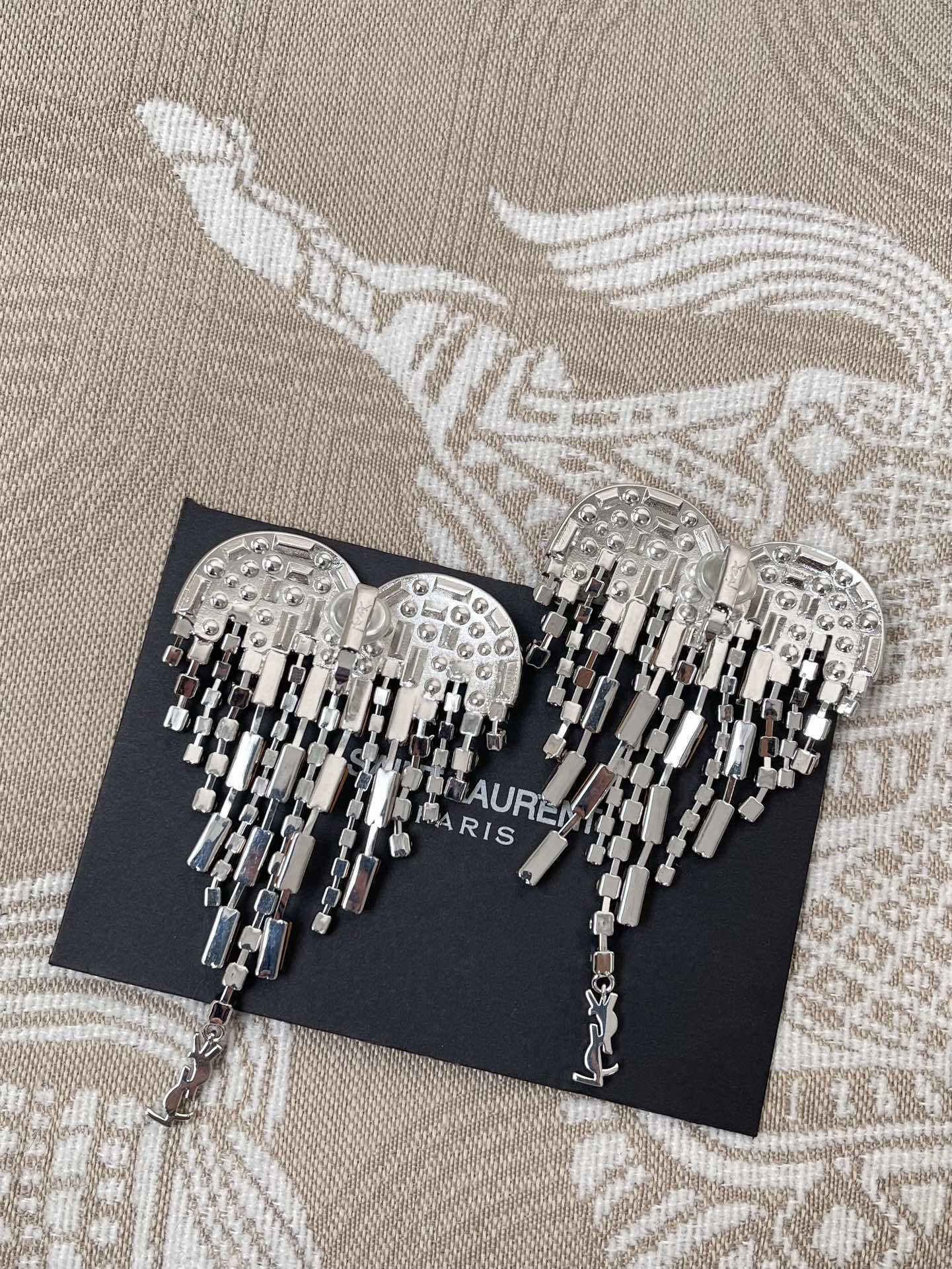Saint Laurent Crystal Fringe Earrings – Saint Laurent Silver Crystal