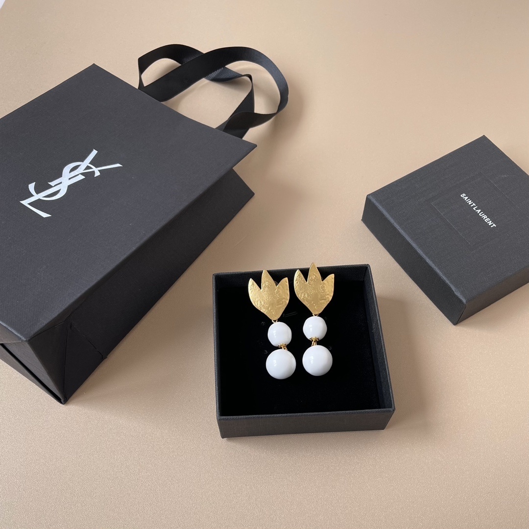Saint Laurent Gold Tulip Earrings – Saint Laurent Gold Tulip White