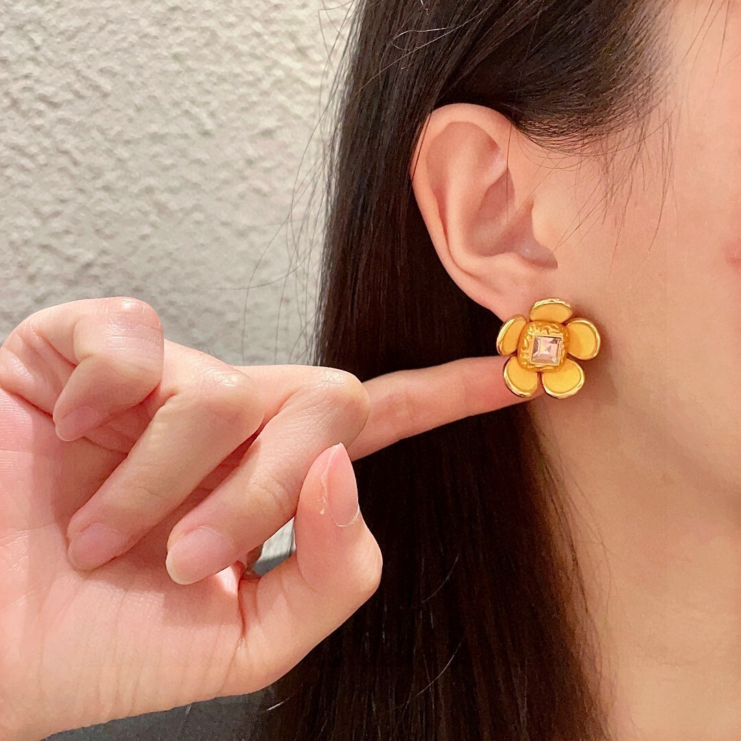 Gold Tone Flower Stud Earrings – Designer Inspired