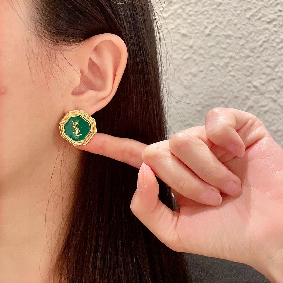 ysl Saint Laurent Green Enamel Earrings – Saint Laurent Green Enamel