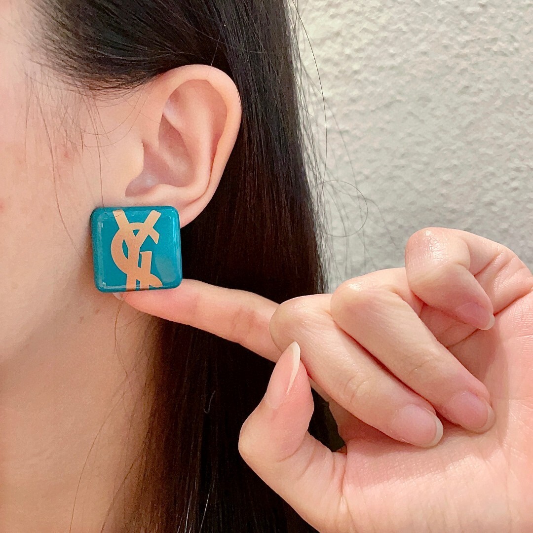 square Saint Laurent Teal Earrings – Saint Laurent Teal Square YSL
