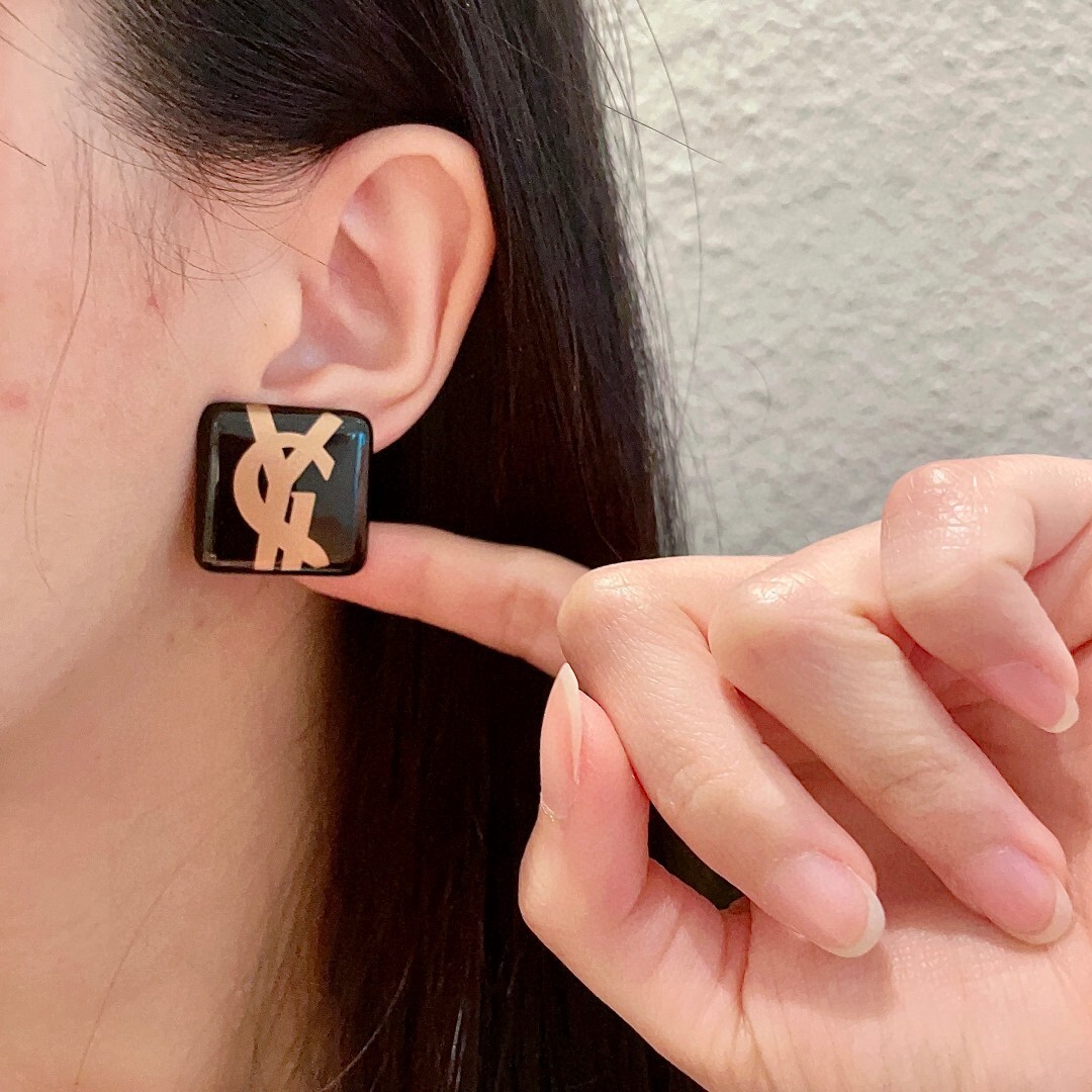 Saint Laurent Black Resin YSL Earrings – Designer Statement