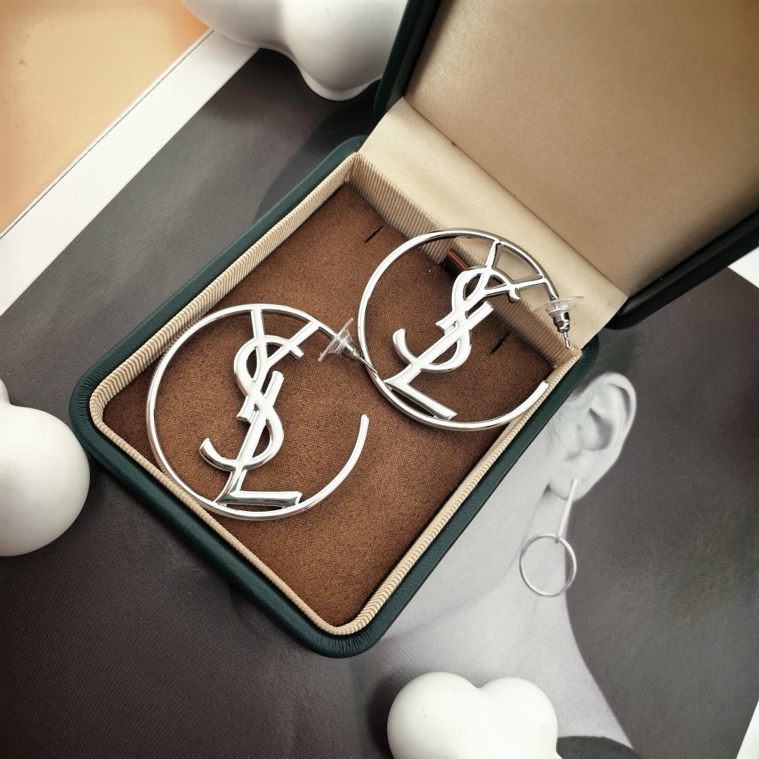 earrings Saint Laurent Silver YSL Hoop – Saint Laurent Silver YSL Hoop