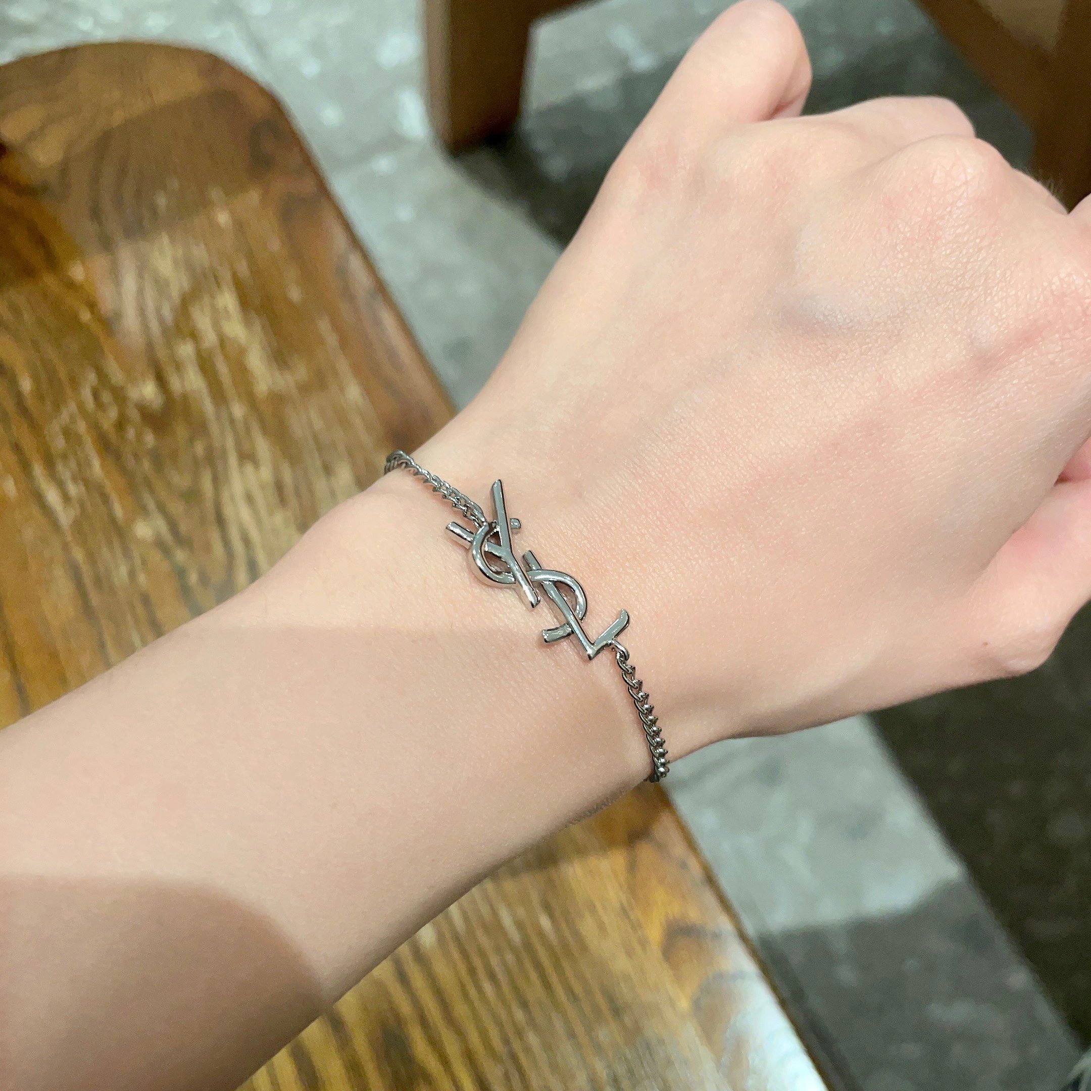 YSL Silver Logo Chain Bracelet – Premium Quality