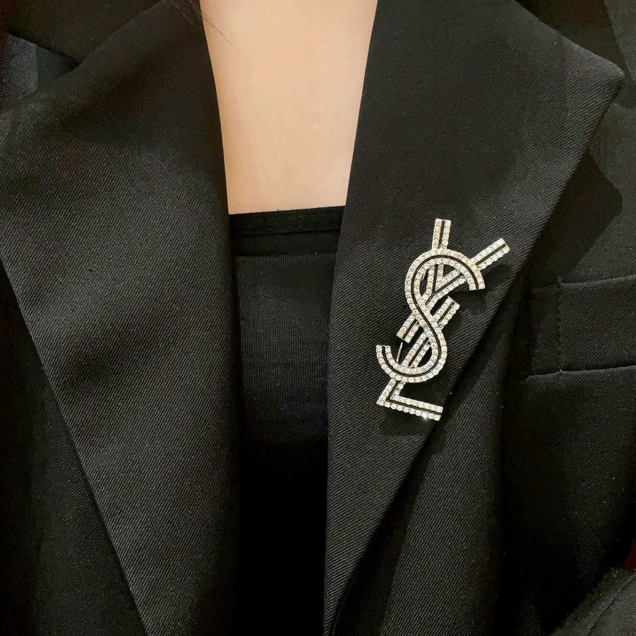 ysl Saint Laurent Silver Crystal Brooch – Saint Laurent Silver Crystal