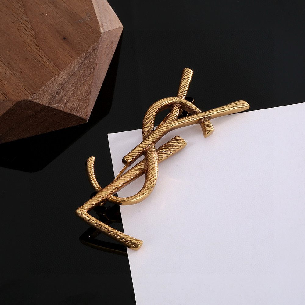 Textured YSL Gold Tone Brooch – Saint Laurent Designer Pin