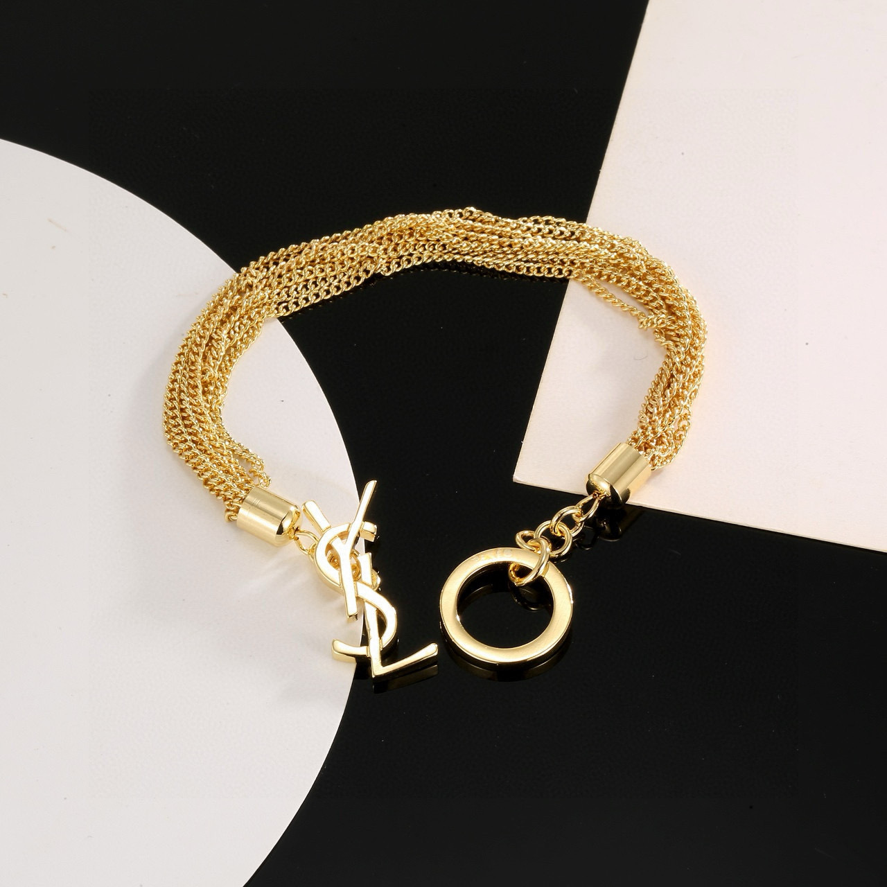 Saint Laurent Gold Chain Bracelet – YSL Logo Charm