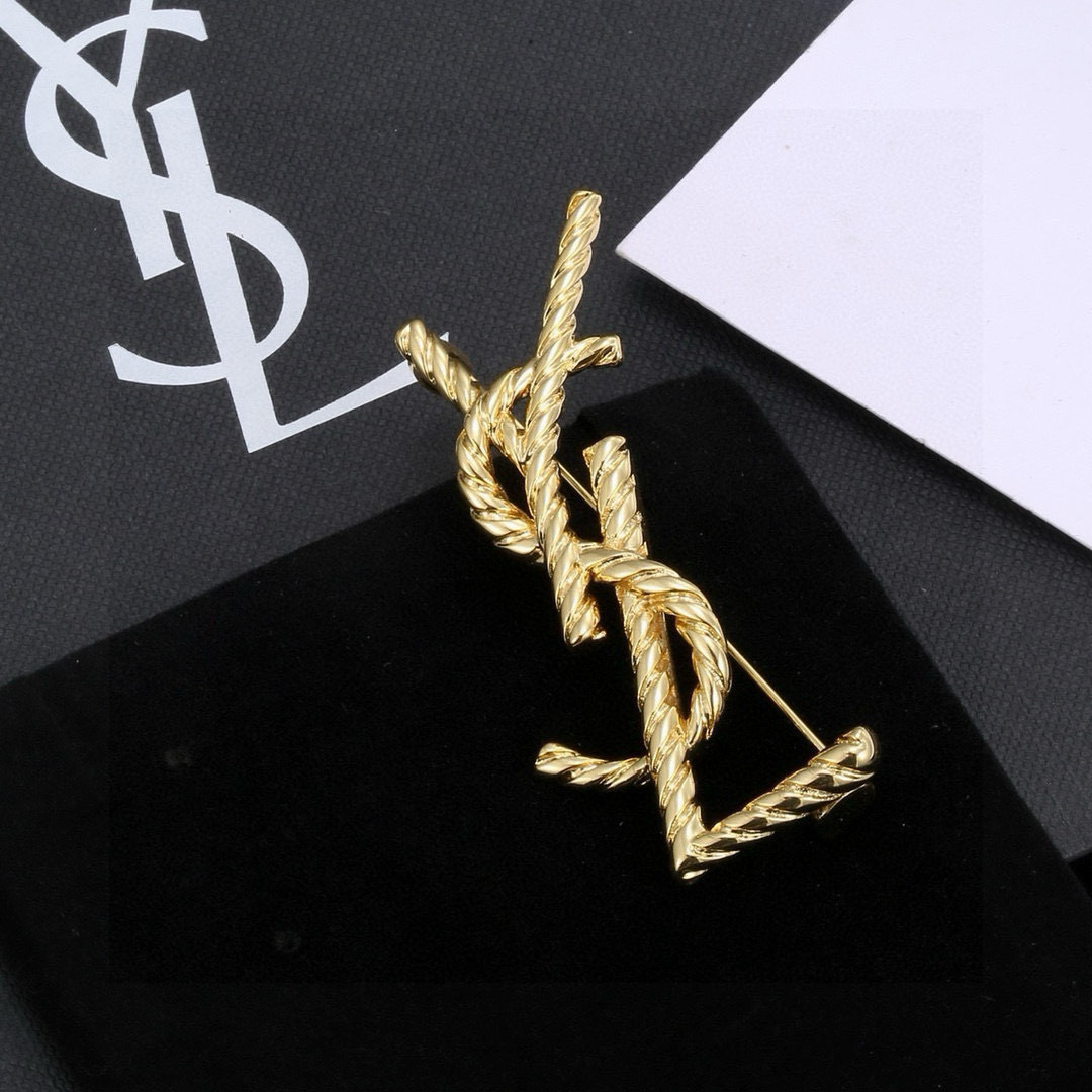 Saint Laurent Braided Gold YSL Brooch – Designer Elegance