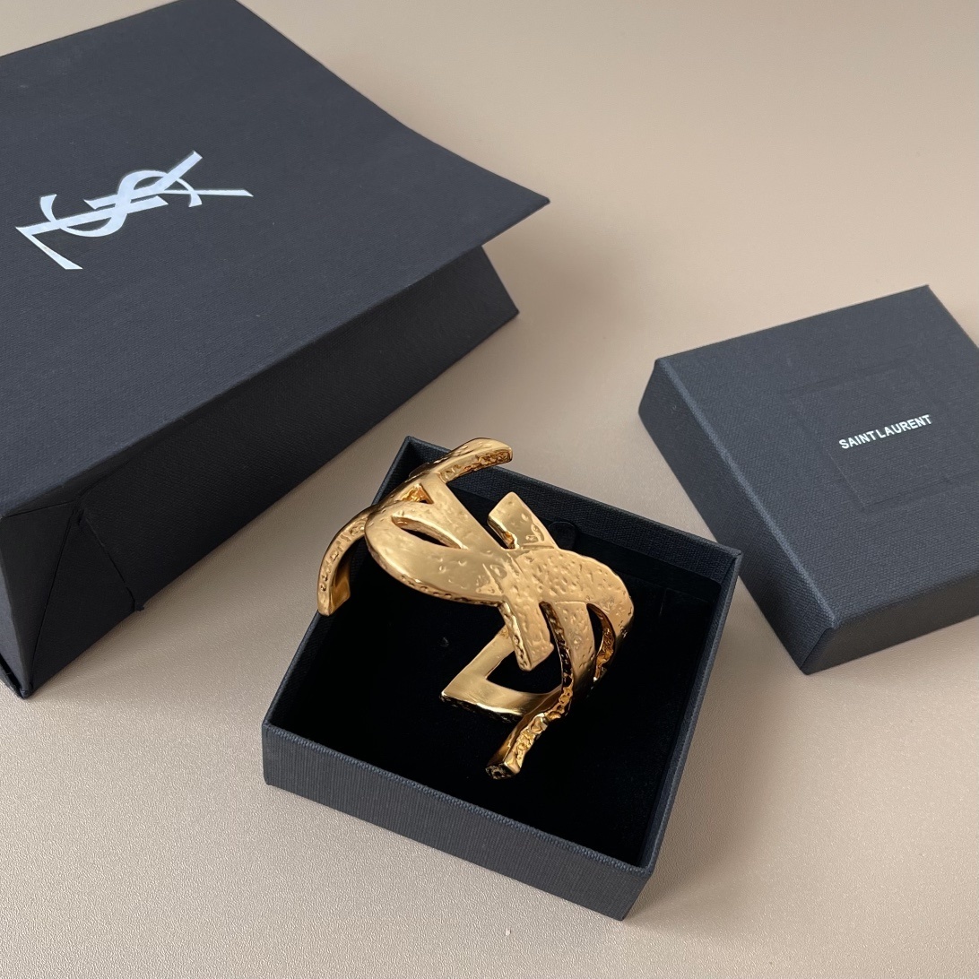 metal Saint Laurent Gold Cuff – Saint Laurent Gold Metal YSL Cuff