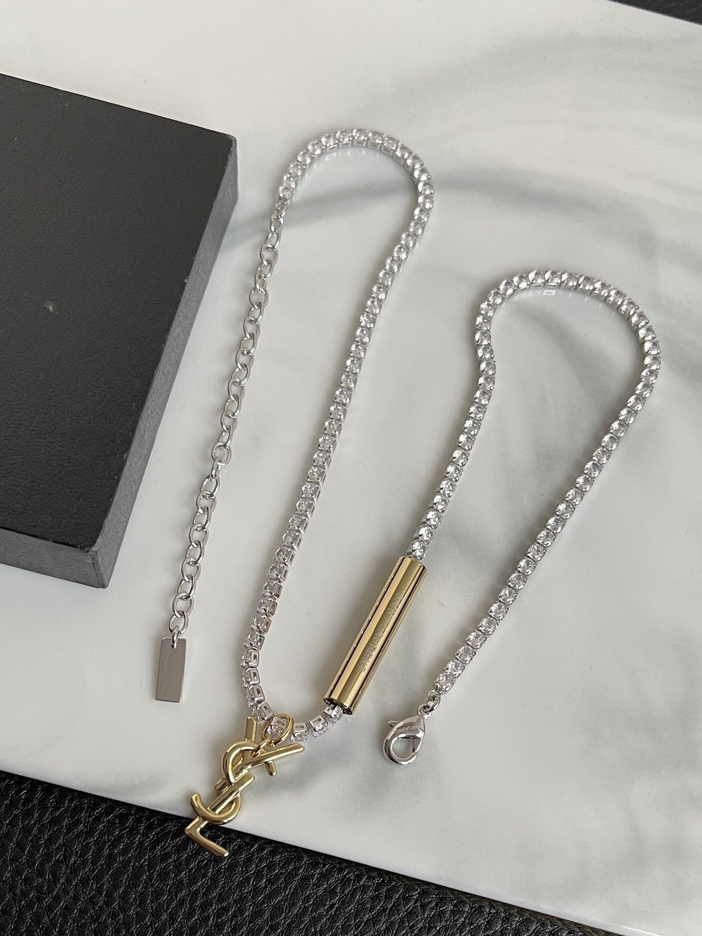 YSL Gold Crystal Chain Necklace – YSL Gold Logo Crystal Chain Necklace