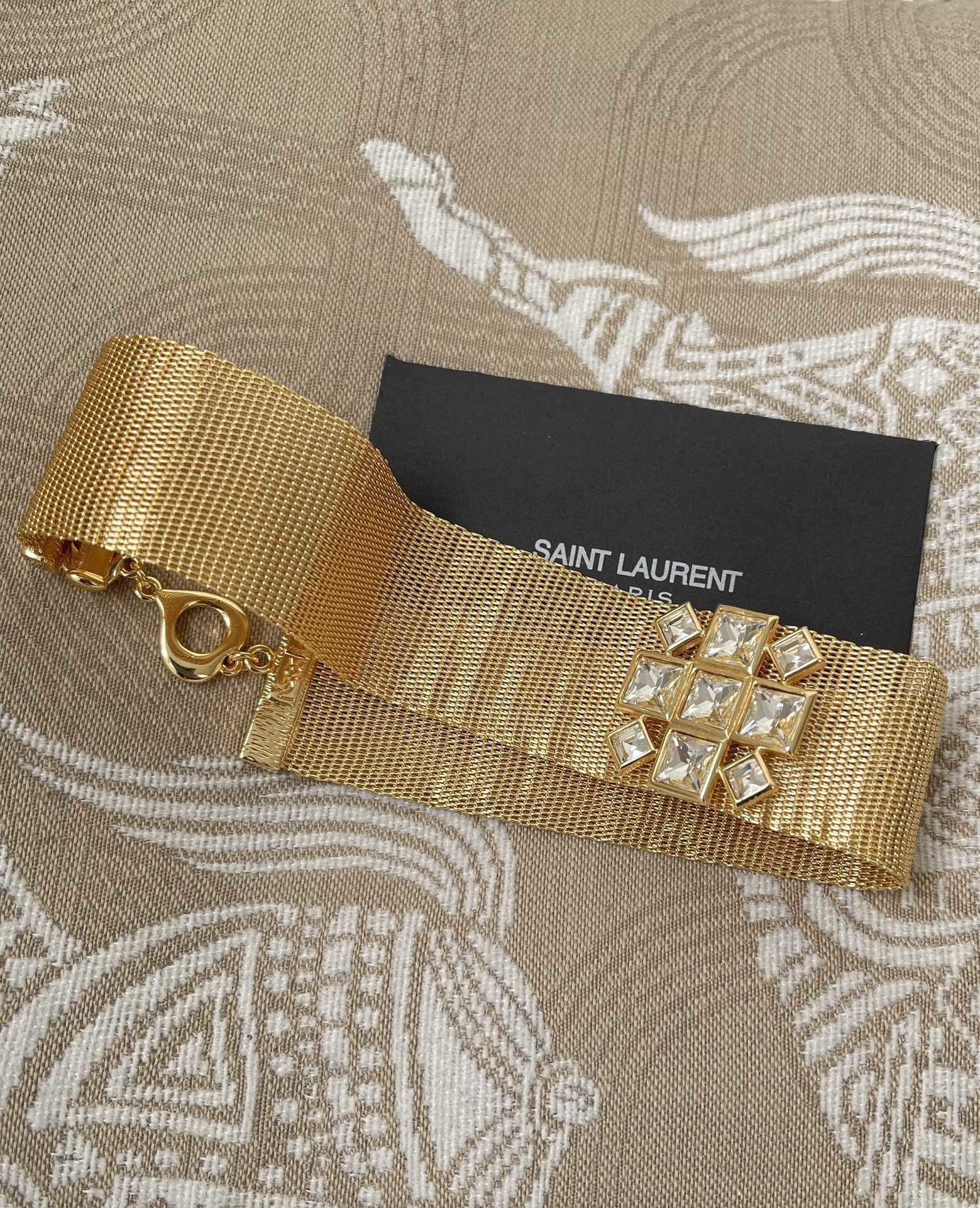 Saint Laurent Gold-Tone Crystal Mesh Bracelet