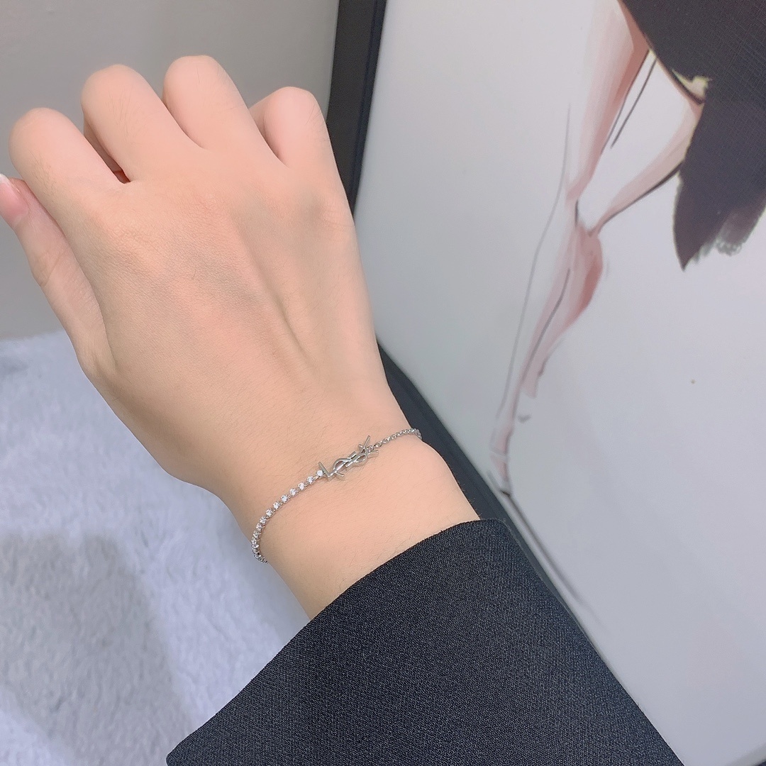 YSL Silver Crystal Tennis Bracelet – Delicate Sparkle