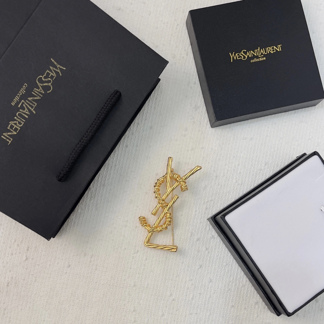designer YSL Gold Wire YSL Brooch – YSL Gold Wire YSL Brooch