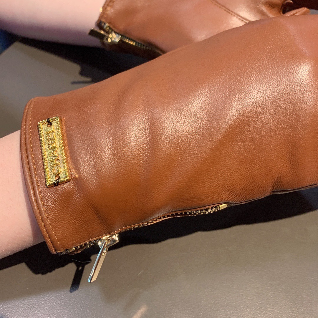 Michael Kors Tan Leather Gloves – Zipper Detail