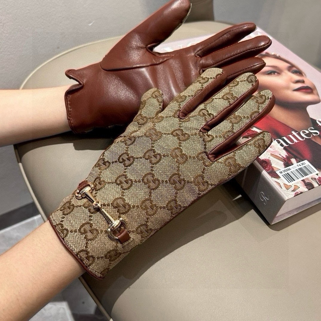 Gucci Beige GG Canvas Gloves Leather Trim – Designer