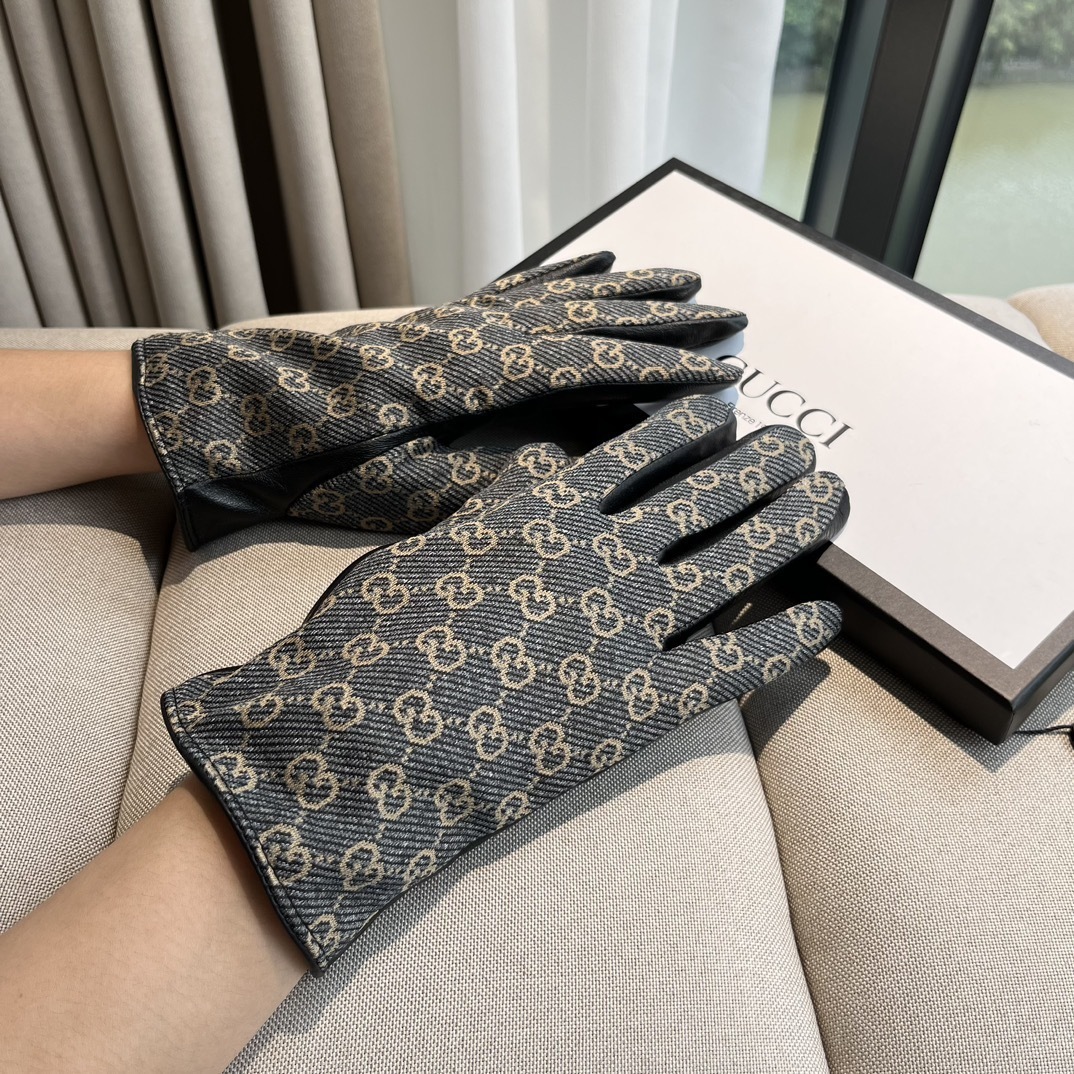 Gucci GG Denim Gloves leather – Gucci GG Denim Gloves – Leather Trim