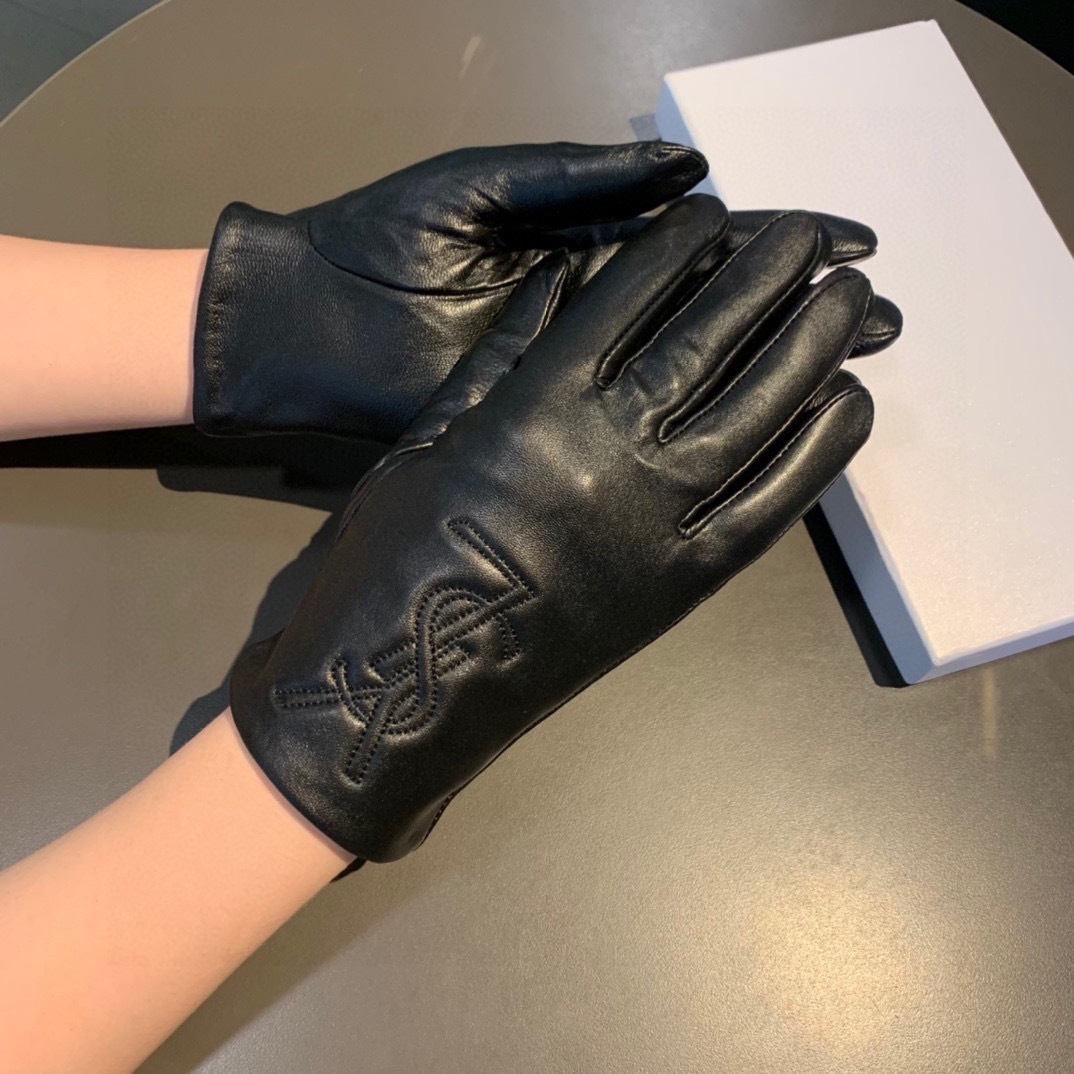 embossed Saint Laurent Black Leather Gloves – Saint Laurent Black