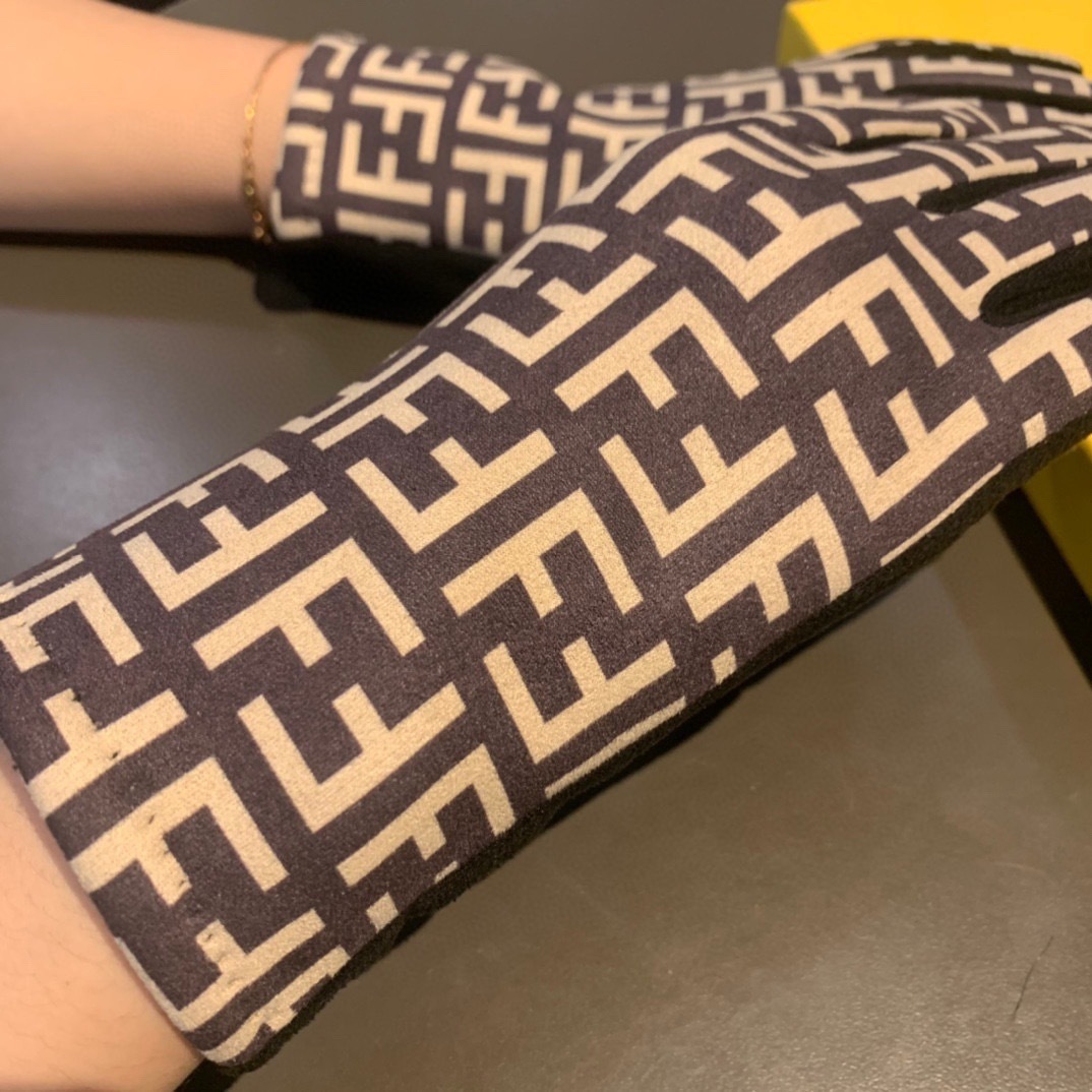 designer luxury Fendi FF Logo Print Gloves – Fendi FF Logo Print