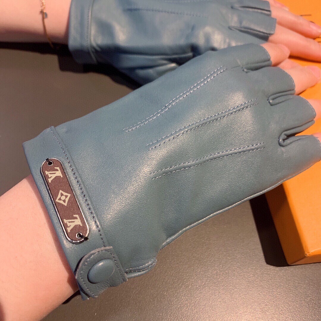 Louis Vuitton Blue Leather Fingerless Gloves 4