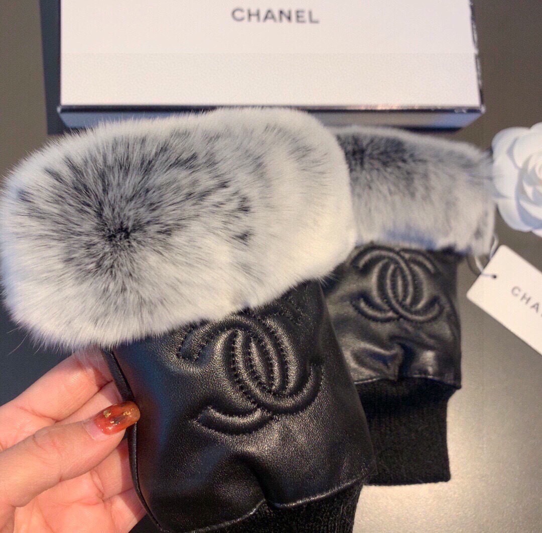 Chanel Black Leather Fur Trim