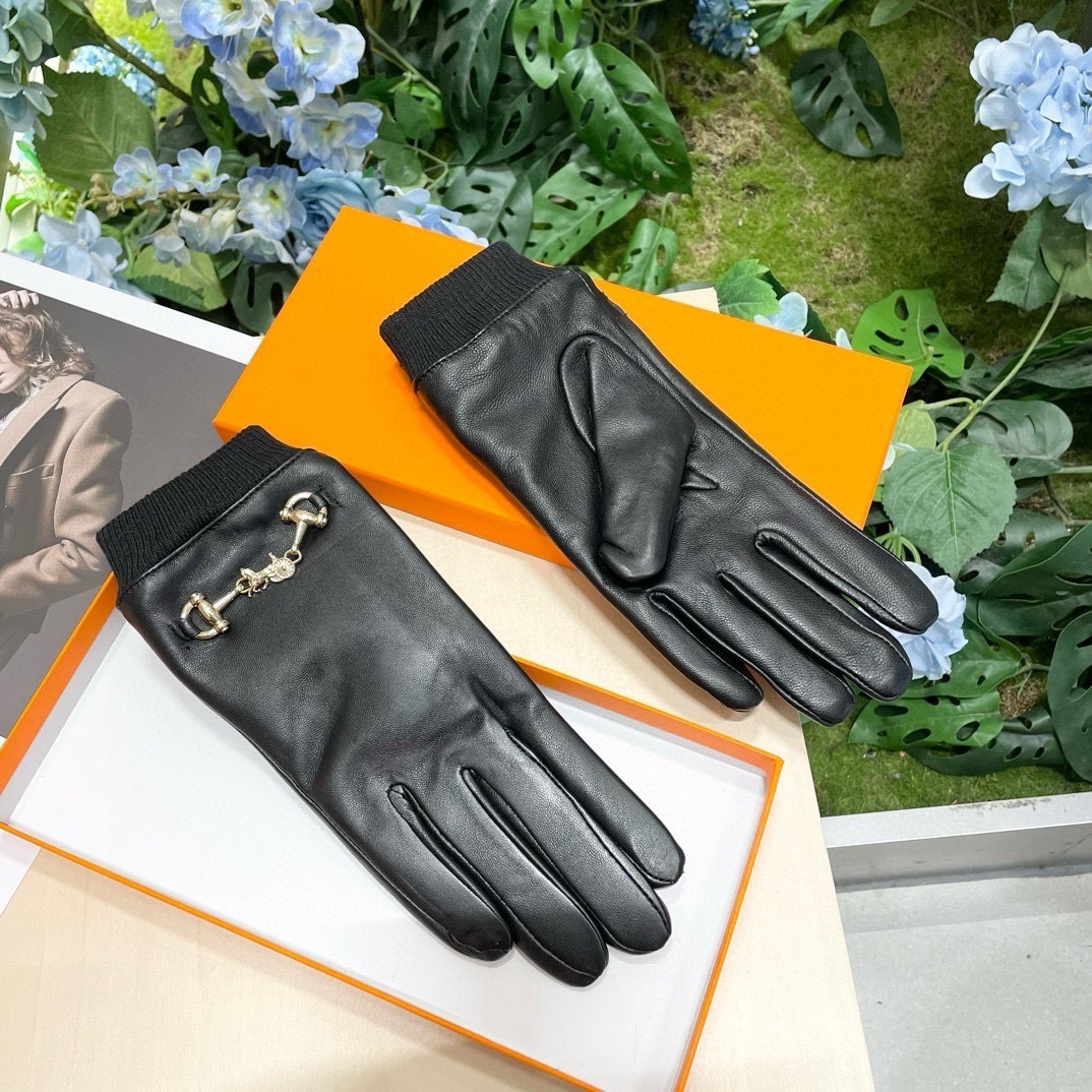 gold horsebit Hermes Black Leather Gloves – Hermes Black Leather