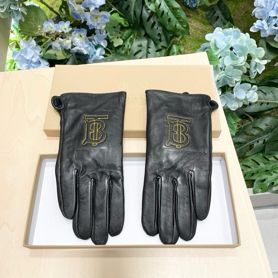 gold Burberry Black Leather Gloves – Burberry Black Leather Gloves