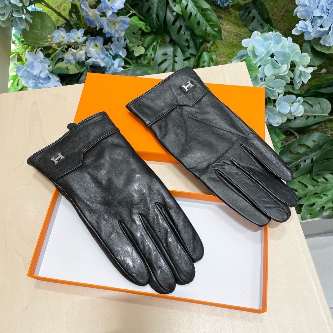 designer touchscreen Hermès Black Leather Gloves – Hermès Black