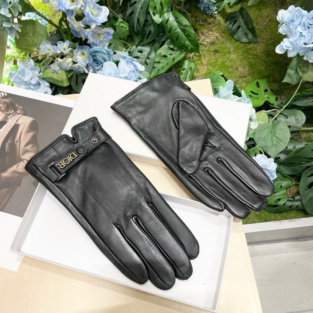 Dior Black Leather Logo Gloves – Designer Style