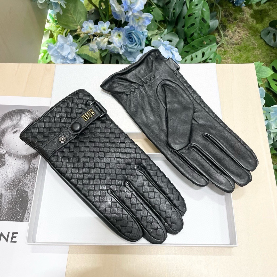 Dior Black Woven Leather Gloves – Designer Luxury