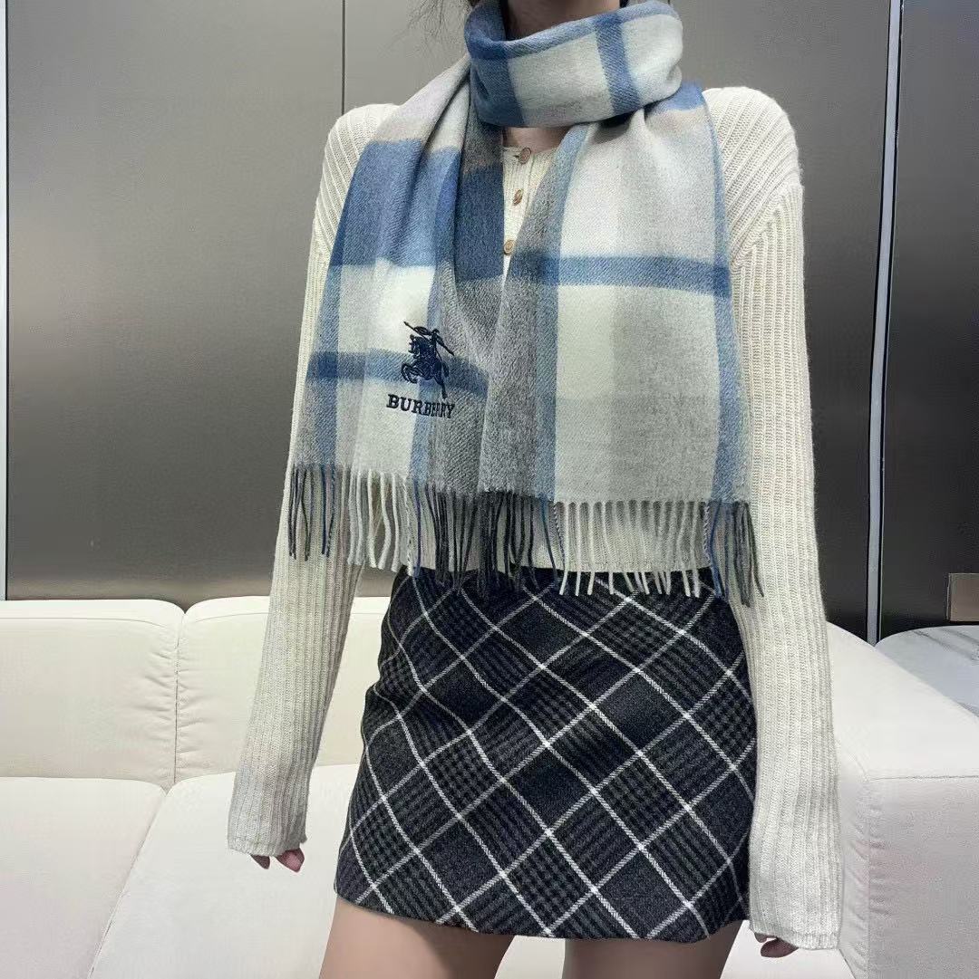 cashmere Burberry Blue Check Scarf – Burberry Blue Check Cashmere