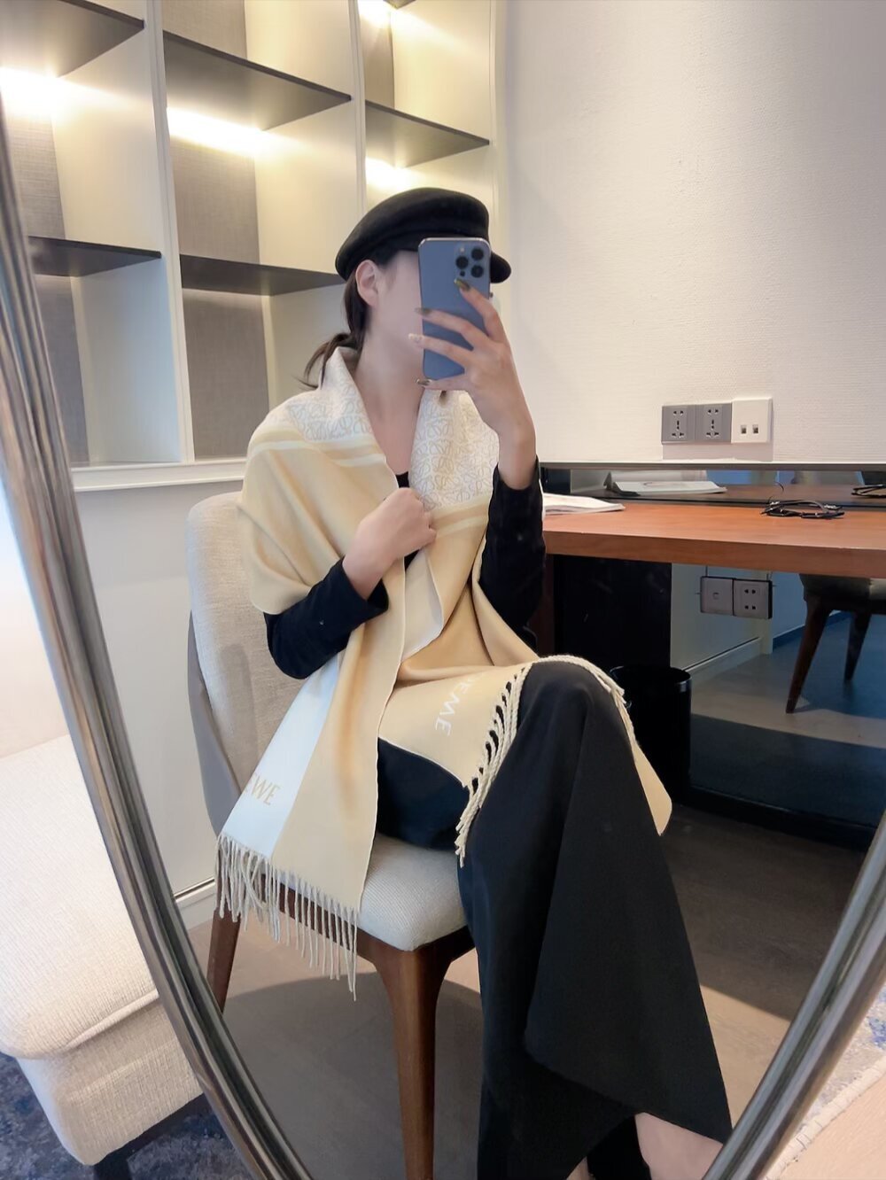 elegant Loewe Anagram Beige Wool Scarf – Loewe Anagram Beige Wool