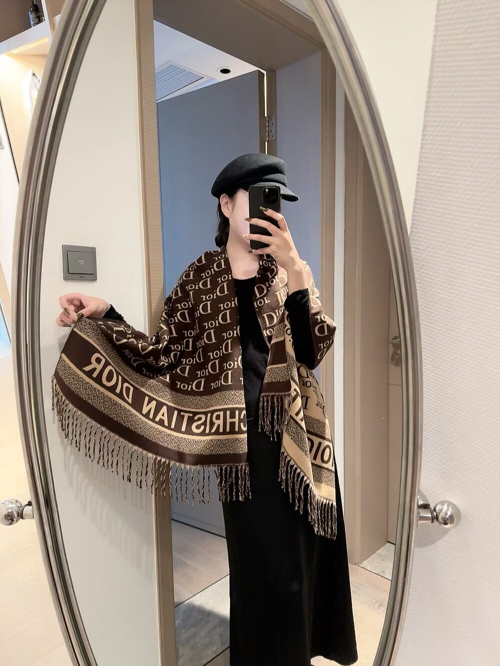 Dior Brown Oblique Jacquard Shawl – Wool & Silk