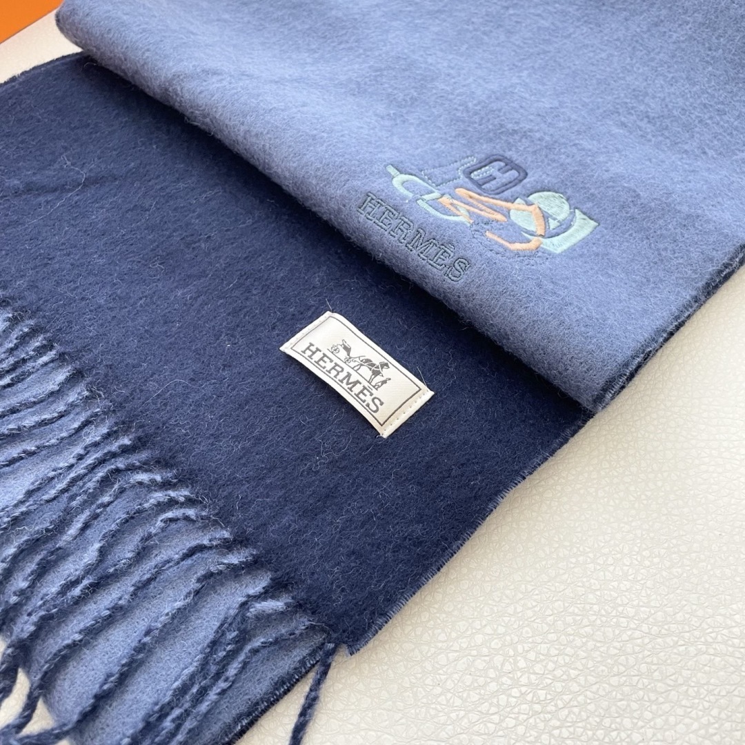 Hermès Two-Tone Blue Cashmere Scarf