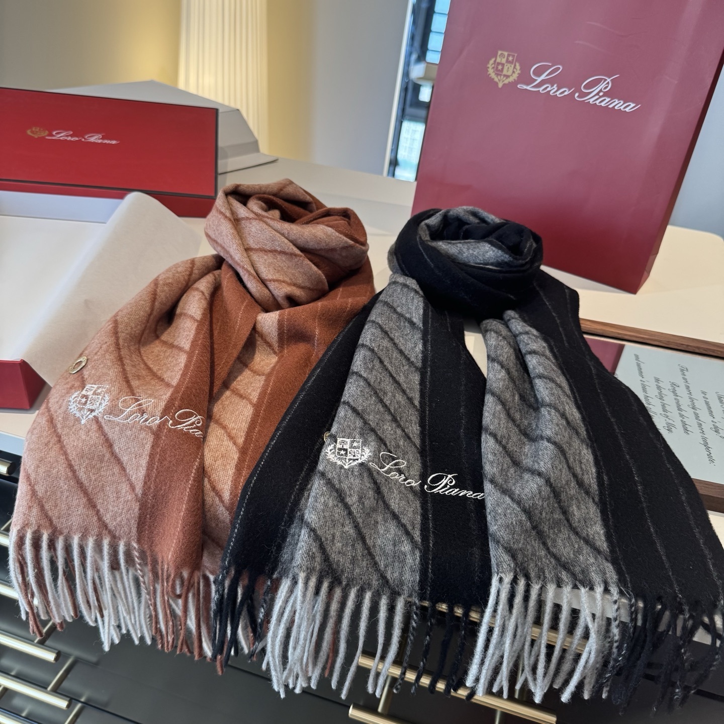 Loro Piana Fringe Scarf Set – Loro Piana Striped Cashmere Fringe Scarf