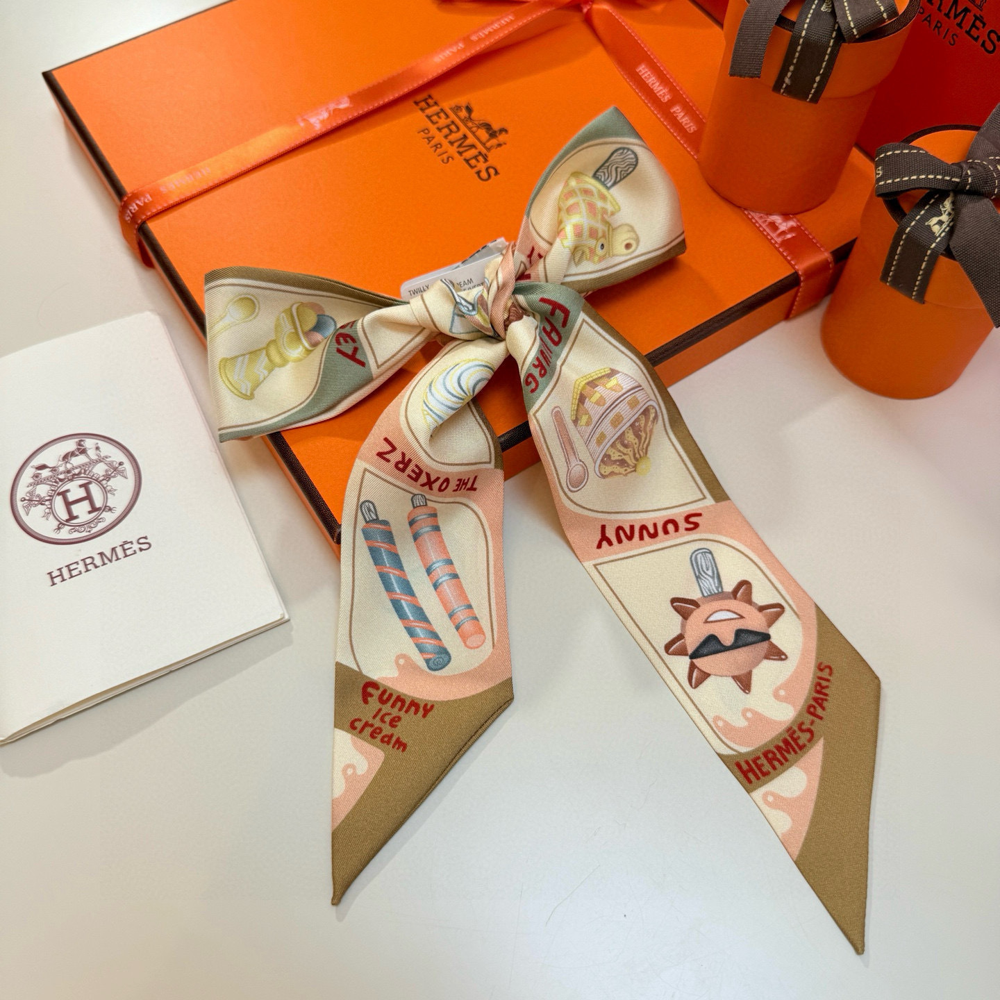 silk Hermès Funny Ice Cream Twilly – Hermès ‘Funny Ice Cream’ Silk